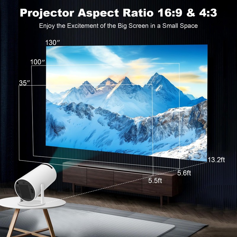 Mini Projector,Support 4K 1080P Portable Projector with Dual Band WIFI6