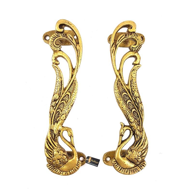 Two Moustaches Peacock Design 7 Inches Brass Door Handle -