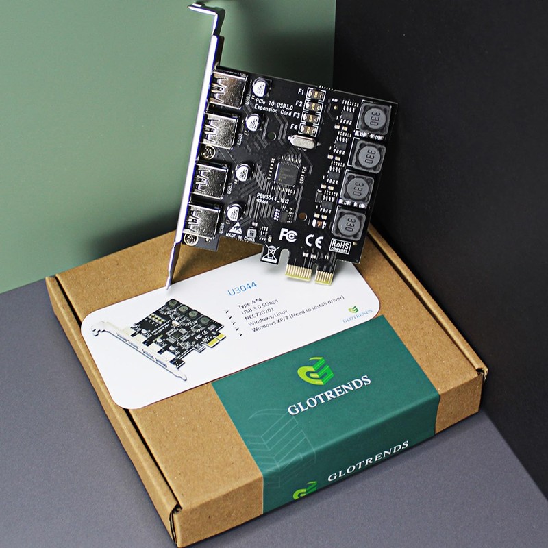 GLOTRENDS U3044 4-Port USB 3.0 PCIe Expansion Board, Compatible with
