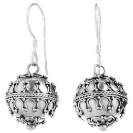 WINDALF Handmade Bohemia Earrings Irina Diameter 1.3 cm Mediaval Earrings with Ornamental Vintage Balls 925 Sterling Silver, Fabric