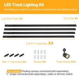 VANoopee 12-Light LED Track Lighting Kit with 13FT H Type Track Lighting Rail, Dimmable LED Track Light Heads Modern Kitchen Track Lighting Fixtures Ceiling Spot Light 3000K 24° CRI90+ 10W 800lm Black