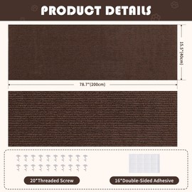 78.7x15.8Inch Cat Scratch Furniture Protector, Self-Adhesivet Scratch Mats Deterrent for Furniture, DIY Climbing Cat Scratcher Couch Protector from Cat Claws(Brown)