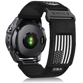 USA Ultra Series Compatible for Garmin Watch Band Replacement,Quickfit 22mm 26mm Rugged Velcro Nylon Fenix 6 5 7 Bands,Compatible for Garmin Fenix 7X/Fenix 6X/Fenix 5X/Enduro 2/Tactix (22mm/L, Black)