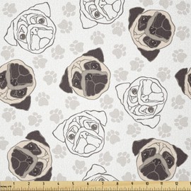 Ambesonne Dog Fabric by The Yard, Pug Portraits Traces Paw Print Background Canine Pet Illustration Mammal Animal, Stretch Knit Fabric for Clothing Sewing and Arts Crafts, 3 Yards, Cream Brown