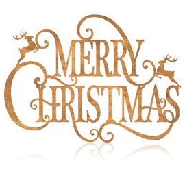 Boao 15 x 10.8 Inches Large Metal Christmas Hanging Sign Merry Christmas Word Sign Rustic Metal Letters Wall Decor for Indoor Outdoor Yard Party Ornaments (Antique Brass)