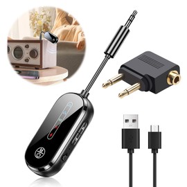 2 in 1 Bluetooth 5.3 Transmitter Receiver with 3.5mm Aux Audio Jack, Dual Pairing Airplane Bluetooth Adapter Low Latency Noise Reduction Suitable for AirPods Headphones Tablets Speaker Car