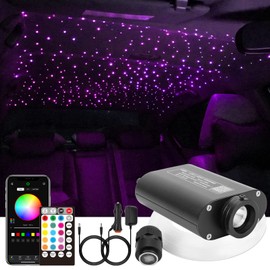 CHINLY 16W 550pcs 13.1ft 0.03in Bluetooth APP/Remote RGBW LED Fiber Optic Star Ceiling Lights Kit +Adapter+Cigarette Lighter for Car/Home Theater