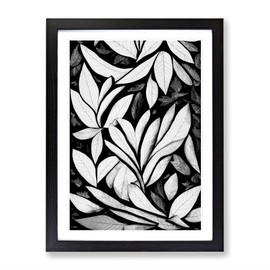 Monochrome Leaves No.4 Framed Print for Living Room Bedroom Home Office Décor, Wall Art Picture Ready to Hang, Black A4 Frame (34 x 25 cm)