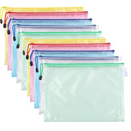 LeTradeJP 10 Pcs Zipper File Bags in 5 Colors for Small Items such as Documents, Papers, Pens (A5)