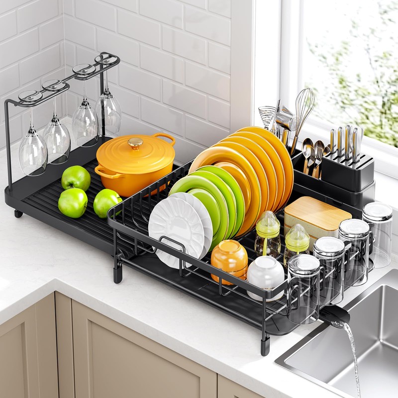 Urackify Dish Drying Rack, Expandable Large Capacity Dish Rack with