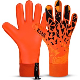 EFAH SPORTS Goalkeeper Gloves for Children and Adults with Padded Palm, Breathable and Strong Grip Football Gloves (Orange, Size 5, Suitable for 9 to 12 Years Old, Ambidextrouse)