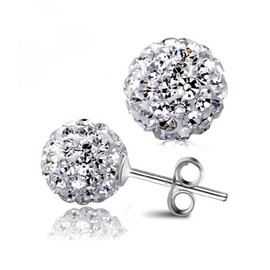 Bellitia Jewelry 925 Sterling Silver Pave Crystal CZ Diamond Stud Earrings for Women, Sparkling Shamballa Ball Stud Earrings, 10MM