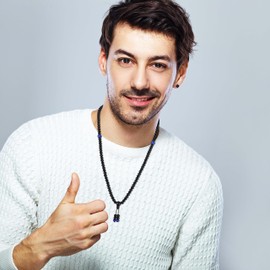 COAI Unisex 108 Mala Prayer Beads, Onyx, Lapis Lazuli