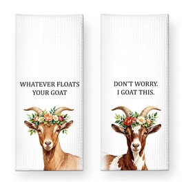 ZBBFSCSB Whatever Floats Your Goat Kitchen Towels 2 Pack, Watercolor Cartoon Various Goat Hand Dish Tea for Kitchen Decor, Housewarming Birthday Towels Gifts for Girls Women Friend Goat Lovers