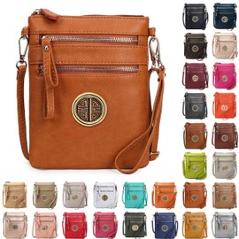 Solene Women's Faux Leather Organizer Multi Zipper Pockets With Detachable Wristlet Crossbody Bag -WU002L (Tan)