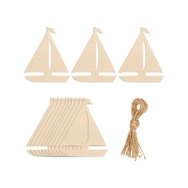 20pcs Sailboat Shape Wood Cutouts DIY Crafts Blank Boat Unfinished Wooden Tags Ornaments with Ropes for Summer Ocean Sea Theme Party Decoration