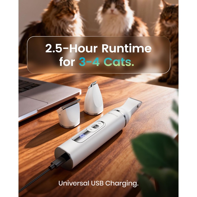 oneisall Quiet Cat Clippers for Matted Hair, 3 in 1