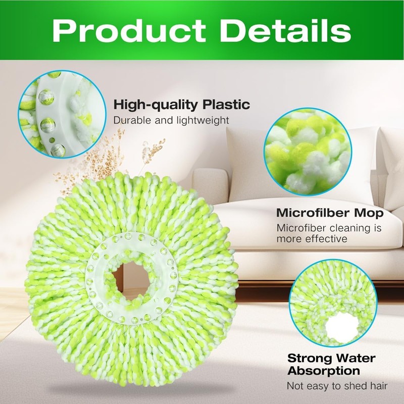 3 Pack Mop Heads Replacement Compatible with Sabco 2-Action Clean