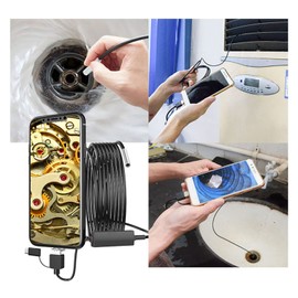 3 in 1 Endoscope 3.9mm Lens Type C Inspection Camera IP67 Borescope Endoscope Snake Camera with 6 Adjustable Led Lights (5 Meters Soft Cord)