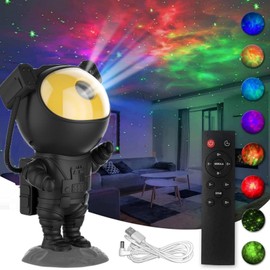 Space Buddy Projector, Astronaut Projector Galaxy Light, Star Galaxy Astronaut Night Light Projector with Remote Control Timer, LED Lamp Suitable for Kids Bedroom Birthday Gift (Black)