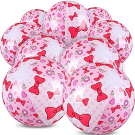 Sotiff 12 Pcs Pink Beach Ball for Kids Cartoon Summer Pool Inflatable Ball Bulk 7.87" Beach Game Gifts Bow Tie Flower Patterns Birthday Party End of the Year Class Supplies
