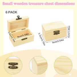 Coriver Mini Wooden Treasure Chest - Pack of 6 Small Treasure Chest with Lid, Rectangular Treasure Chest for Painting Children's Birthday, Wooden Box Small for DIY Crafts, Party Favour and Decorating