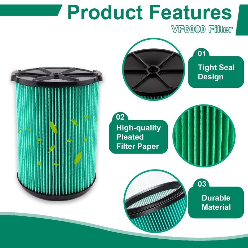 VF6000 HEPA Filter 2-Pack Compatible with Ridgid 5-20 Gallon Vacuums