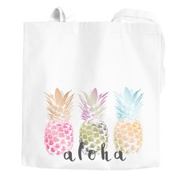 Jute Bag Aloha Ananans Pineapple Summer Cotton Bag Fabric Bag Autiga® White 2 Long Handles