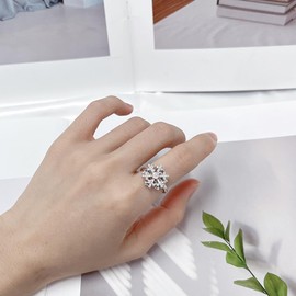 Snowflake Rings Funny Rotatable Winter Flower Adjustable Open Ring Fidget Spinner Crystal Wedding Party Thumb Knuckle Ring Elegant Love Gift for Girlfriend Christmas Birthday Holiday Jewelry (Silver)