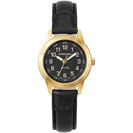 PINDOWS Women's Watch, Elegant Analog Quartz Design with Leather Strap, Waterproof Fashion Dress Watch with Luminous Dial for Easy Read, 649N1: Black Gold, Classic Business Dress Watch
