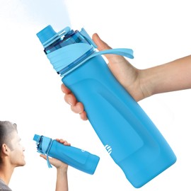 CUPYUOOU Misting Water Bottle, 24oz Insulated Water Bottle, 2-in-1 Mist & Sip Stainless Steel Water Bottles, Sports Water Bottle for Hiking, Running, Gym (Lake Blue)