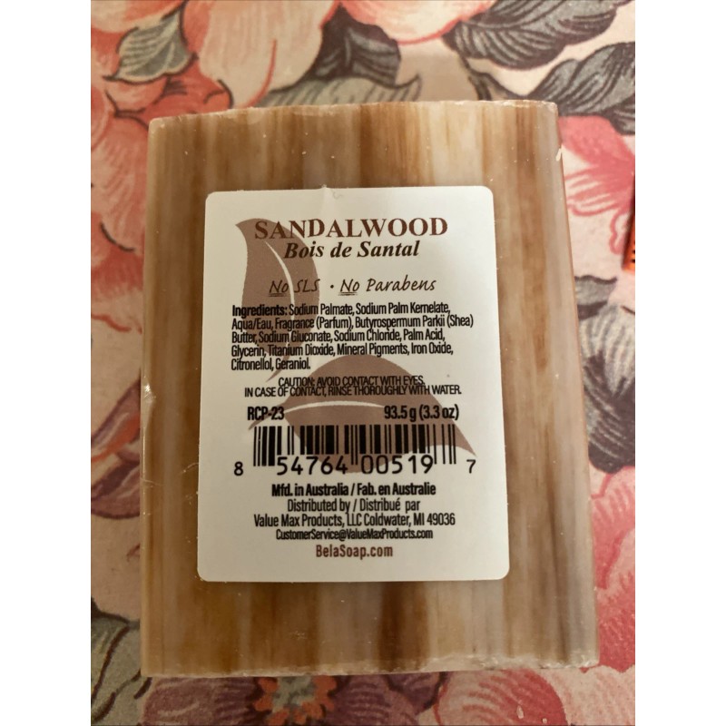 Bela Sandalwood Parfum Natural Organic Plant-Based Bar Soap Made In