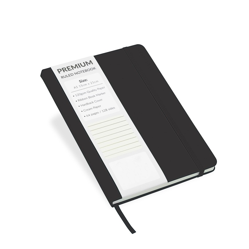 A5 Notebook Ruled Lined Journal with Faux Leather Hardback Cover
