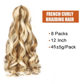 Curly Braiding Hair Pre Stretched 14 Inch 8 Packs French Curl Crochet Braids Wavy Bouncy Braiding for goddess braids Hair french curls Crochet Hair with Curly Ends Synthetic(14 Inch/Pack of 8, 27/613)