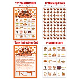 Fall Bingo Game Set,Thanksgiving Party Interactive Cards for Friends,Party Tabletop Game,Family Gathering Harvest Games Cards (24 Players)