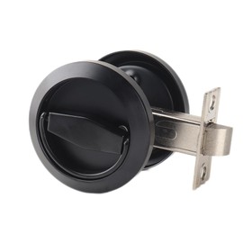 Dixiao - Cerradura de puerta empotrada de acero inoxidable 304 negra redonda, pomo de puerta con cerradura de instalación oculta, asas de puerta empotradas con tirador y pestillo, manija de puerta de