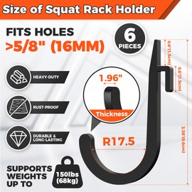 ViewKurM J Hooks for Squat Rack,Squat Rack Attachments for Home Gym Storage,Portale Power Rack Accessories, J-Hook Storage Rack Holder for Resistance Bands, Barbell Collars and Gym Accessories-6PCS