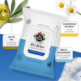 Pet Head Healthcare Dog Ear Wipes - Cleans, Deodorizes and Moisturizes. Removes Dirt, Wax, Discharge, and Debris. Biodegradable and Plant-Based Dog Ear Cleaner, Fragrance-Free (30 Wipes)