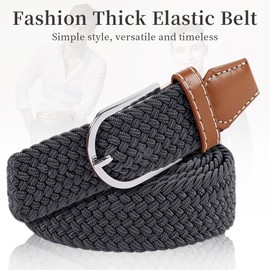 flintronic Unisex Fabric Belt, Stretch Belt, Elastic Fabric Belt, Stretch Braided Stretch Belt, Stretchy Belt for Men and Women, Width 3.3 cm/Length 107 cm, F-Beige+Blue