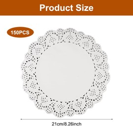 150 Stück Tortenspitze Rund Papierdeckchen,21cm Tortenpapier Weiße Spitzenpapier,Papier Spitzendeckchen Tortendeckchen,Tortenspitzen Runde Papiermatte Tassenuntersetzer fürGeburtstage,Tischdekoration