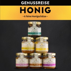 Bremer Gewürzhandel Genussreise Honey Treasures Honey Set with 6 Exotic Honey Specialities, Honey Gift Set in Resealable Jars, 300 g