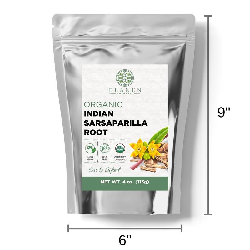 Elanen Naturals Indian Sarsaparilla Root, USDA Certified Organic, Cut &