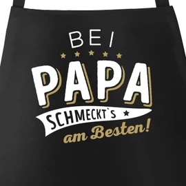 MoonWorks® Cooking Apron BBQ Apron for Men and Women with Saying "Bei Papa bzw. Mama schmeckts am best!" Cotton Apron Kitchen Apron, best with dad black