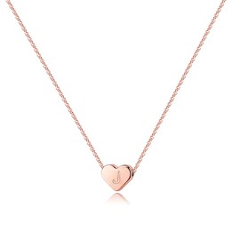 Turandoss Heart J Necklace for Jewelry, 14K Rose Gold Plated Heart Engraved Initial Necklace for Alphabet Jewelry Present for Little Girls Jewelry Necklaces for Teen Girls