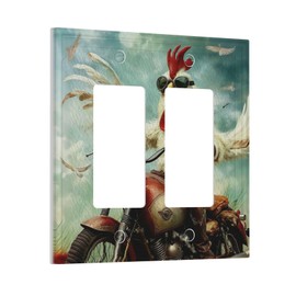 Decorative Outlet Covers Kids Cartoon Funny Chicken Rooster Motorcycle 2 Gang Light Switch Cover Plate Double Rocker Switch plate Covers Wall Plates Electrical GFCI Receptacle for Bedroom Home Decor