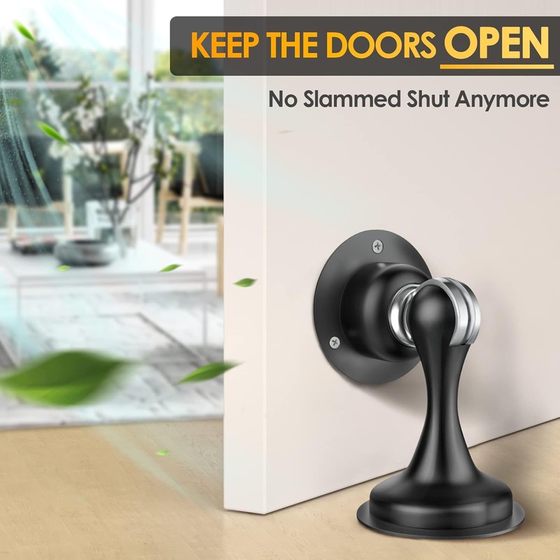 Black Magnetic Stainless Steel Door Stopper – Wall & Floor