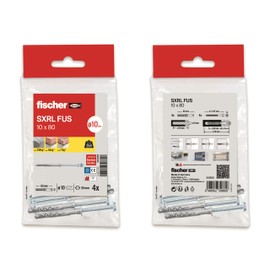 fischer SXRL 10 x 80 Wall Plugs with Long Screws for Concrete and Brick Wall (Pack of 4)