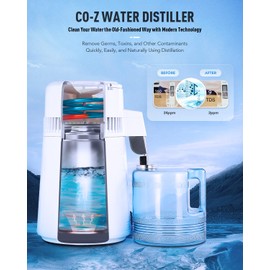 CO-Z 1.1 Gallon Water Distiller, 750W Countertop Home Office Countertop Distiller Water Making Machine, 4L Distilled Clean Water Maker, Distill Distilling Water Purifier Distillers, Pure Water Maker