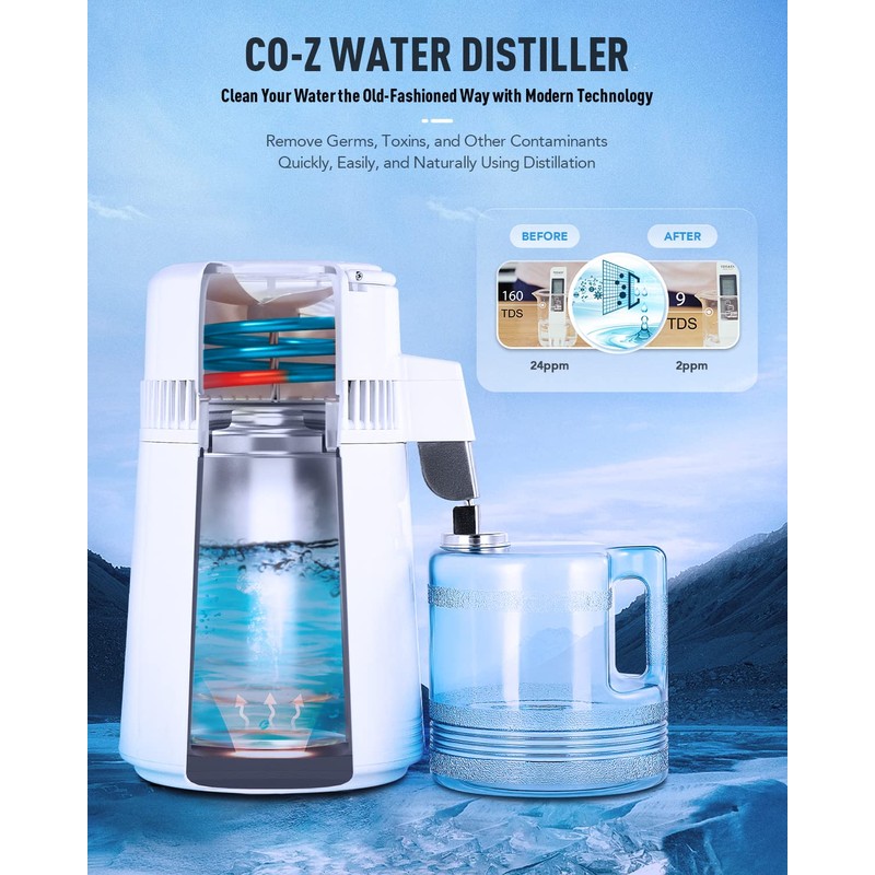 CO-Z 1.1 Gallon Water Distiller, 750W Countertop Home Office Countertop