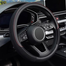 KAFEEK Steering Wheel Cover, Universal 15 inch, Microfiber Leather Viscose, Breathable, Anti-Slip,Warm in Winter and Cool in Summer, Black,Brown - Color: Black